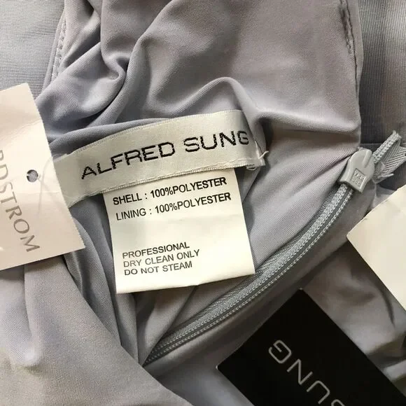 ALFRED SUNG Platinum Light Blue Jersey Sateen Mikado Long Gown with Sash Size 0 - Picture 5 of 11